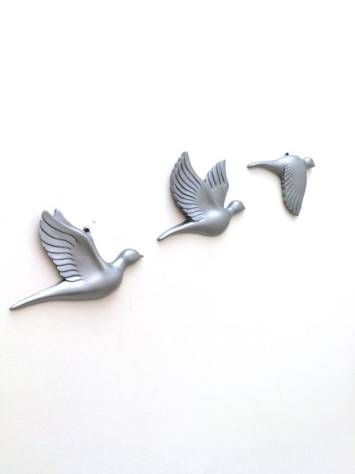 Dekoratif Üçlü Güvercin Duvar Süsü Üçlü Kuş Ev Dekoru