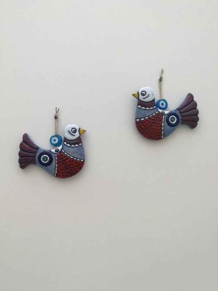 Özel Tasarım Seramik Güvercin Çifti Büyük Boy Duvar Dekoru