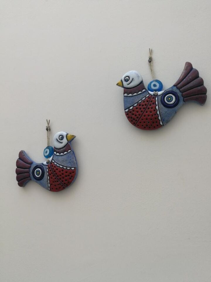 Özel Tasarım Seramik Güvercin Çifti Büyük Boy Duvar Dekoru