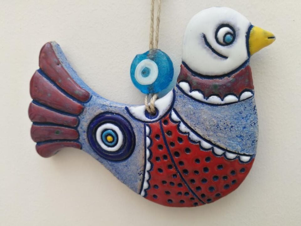 Özel Tasarım Seramik Güvercin Çifti Büyük Boy Duvar Dekoru