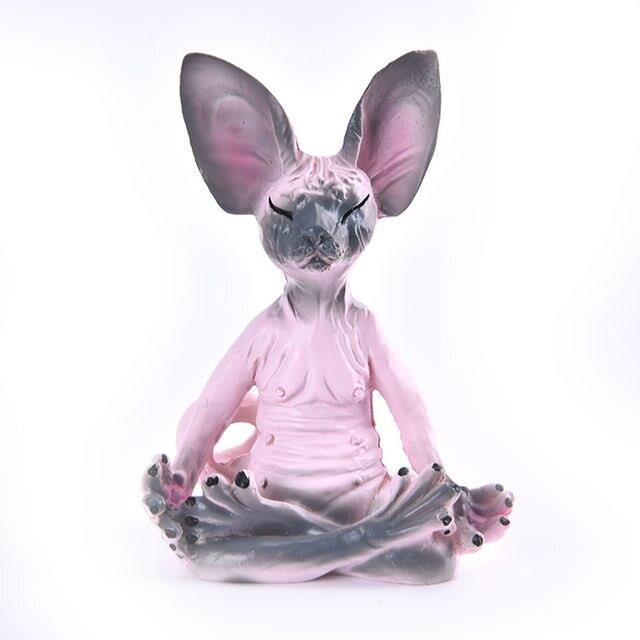 Dekoratif Yoga Yapan Kedi Biblo Meditasyon Minyatür 8 cm Sfenks Kedisi Dekor Masaüstü Ev Dekorasyon Pembe Siyah