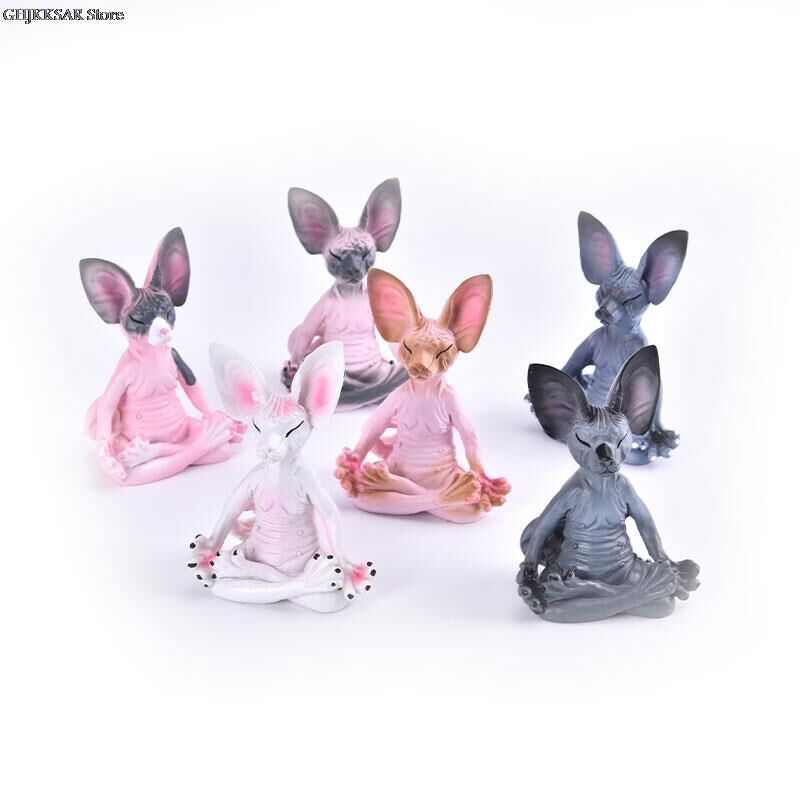 Dekoratif Yoga Yapan Kedi Biblo Meditasyon Minyatür 8 cm Sfenks Kedisi Dekor Masaüstü Ev Dekorasyon