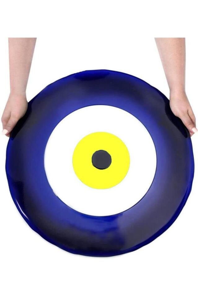 Dev Cam Nazarlık Nazar Boncuğu Lüks Kalite 40 cm Çap El Işi Sarı Göz Dekoratif Duvar Süsü