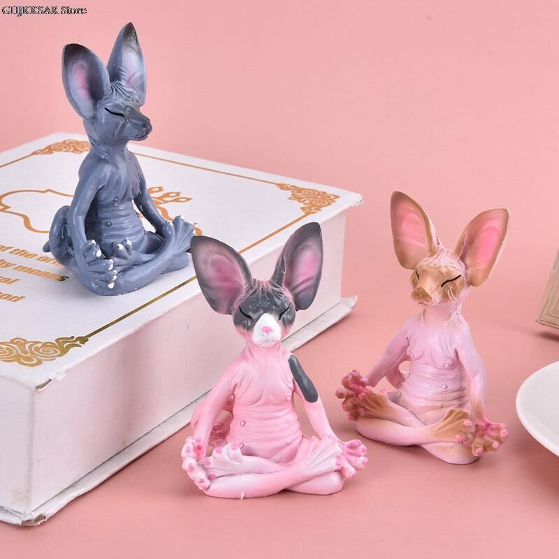 Dekoratif Yoga Yapan Kedi Biblo Meditasyon Minyatür 8 cm Sfenks Kedisi Dekor Masaüstü Ev Dekorasyon Pembe Siyah