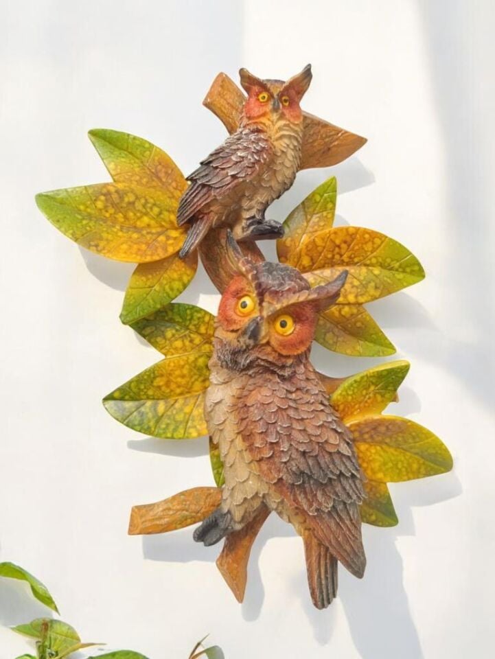 Dekoratif Canlı Renk İkili Baykuş Duvar Süsü Zarif Ev ve Bahçe Dekorasyonu için Şık Aksesuar