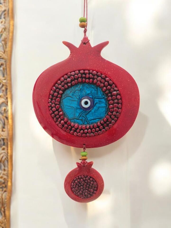 Dekoratif Canlı Renk İkili Nar Figürlü Duvar Süsü Nazarlık Zarif Ev ve Bahçe Dekorasyonu için Şık Aksesuar