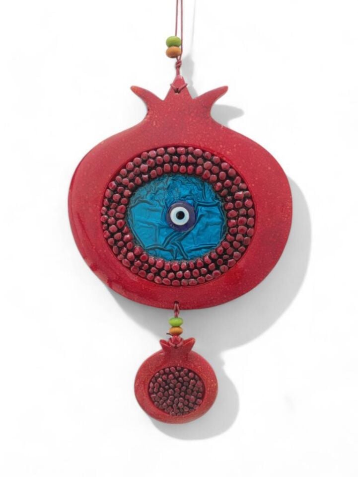 Dekoratif Canlı Renk İkili Nar Figürlü Duvar Süsü Nazarlık Zarif Ev ve Bahçe Dekorasyonu için Şık Aksesuar