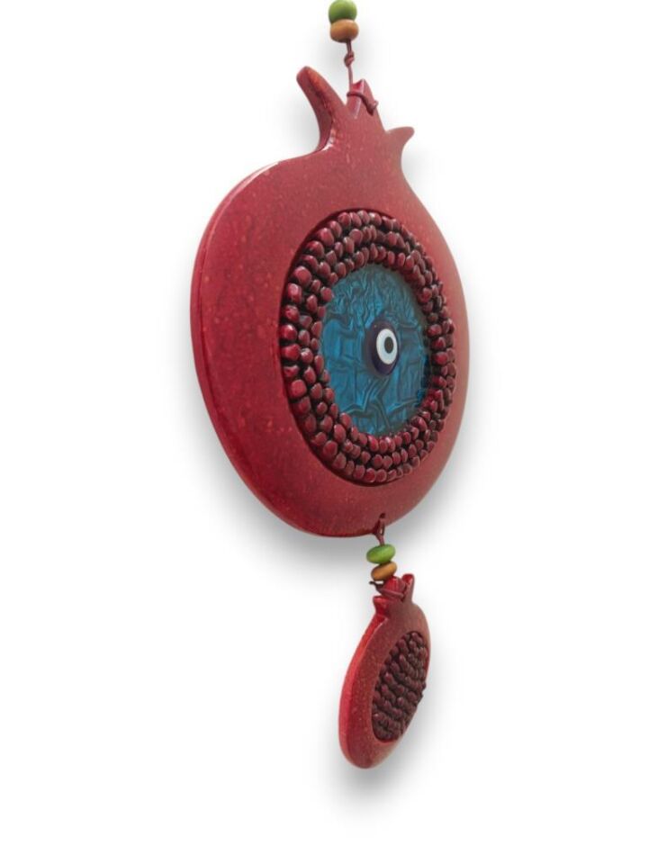 Dekoratif Canlı Renk İkili Nar Figürlü Duvar Süsü Nazarlık Zarif Ev ve Bahçe Dekorasyonu için Şık Aksesuar