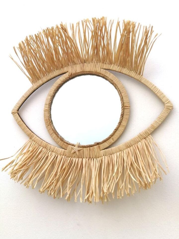 Dekoratif Aynalı Göz Rafya Duvar Süsü Dekor