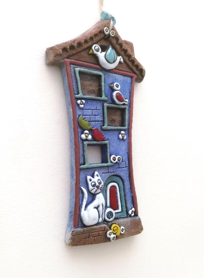 Özel Tasarım Kedili Ev Dekoratif Duvar Süsü Büyük Boy