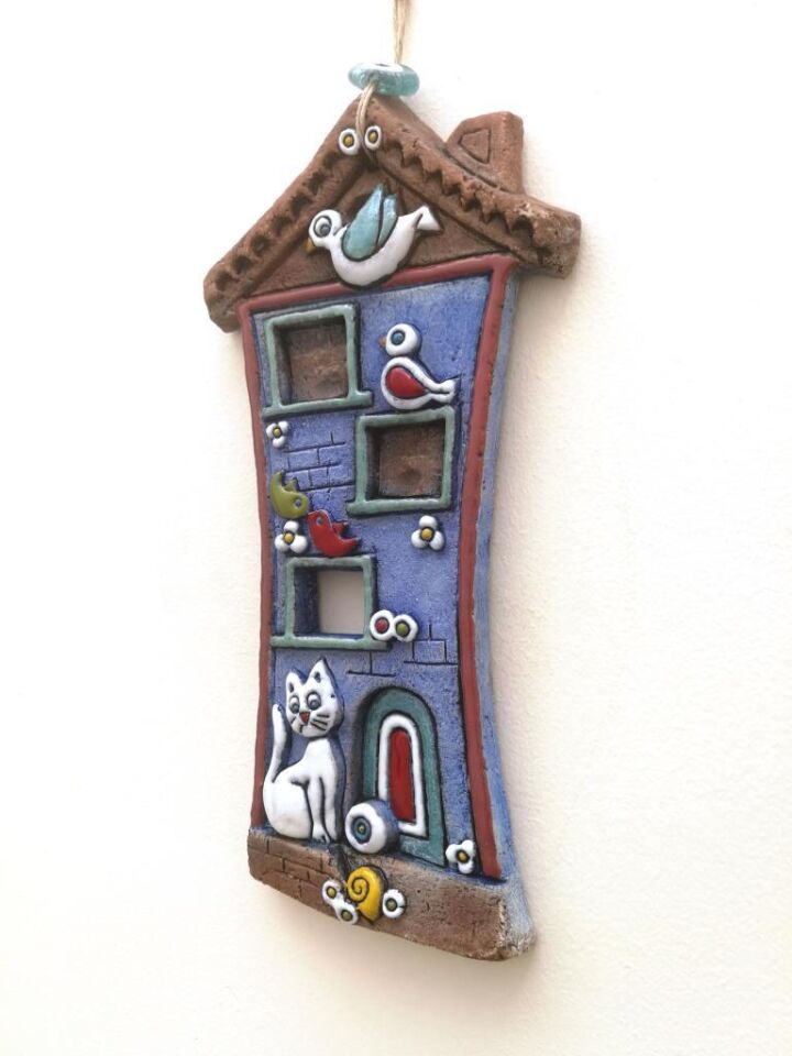 Özel Tasarım Kedili Ev Dekoratif Duvar Süsü Büyük Boy