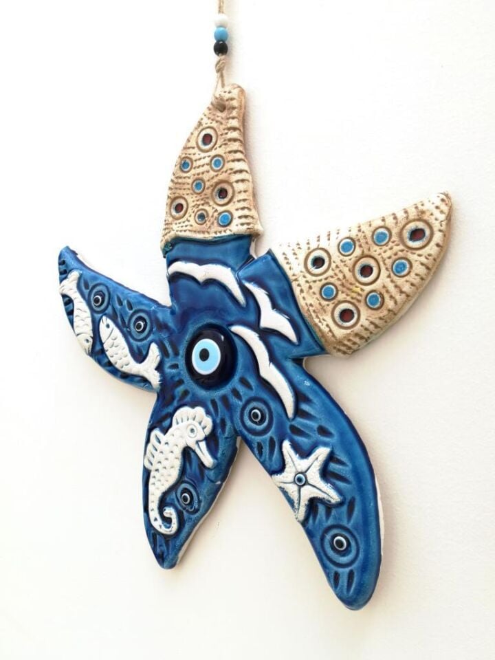 Seramik Denizyıldızı El İşi Duvar Süsü Büyük Boy Nazarlık