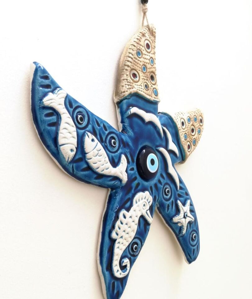 Seramik Denizyıldızı El İşi Duvar Süsü Büyük Boy Nazarlık