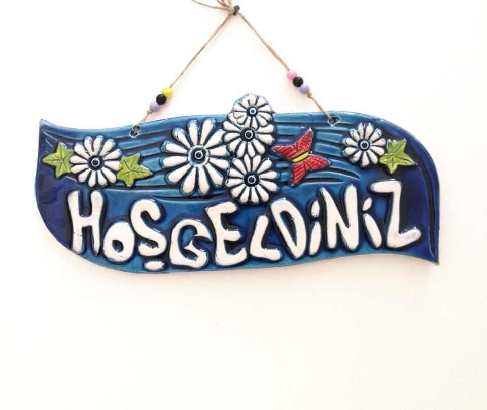 Seramik Hoşgeldiniz El İşi Duvar Süsü Büyük Boy Nazarlık Kapı Giriş Süsü