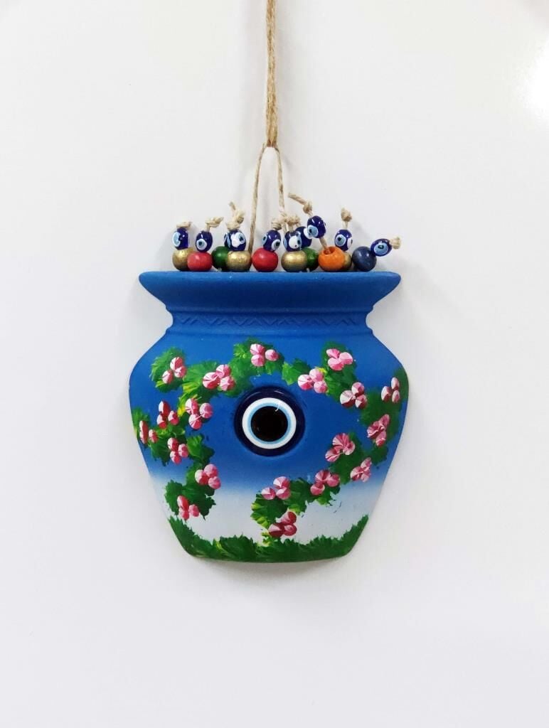 Küp Figürlü Çiçek Desenli Dekoratif Duvar Süsü Nazarlık 12x13