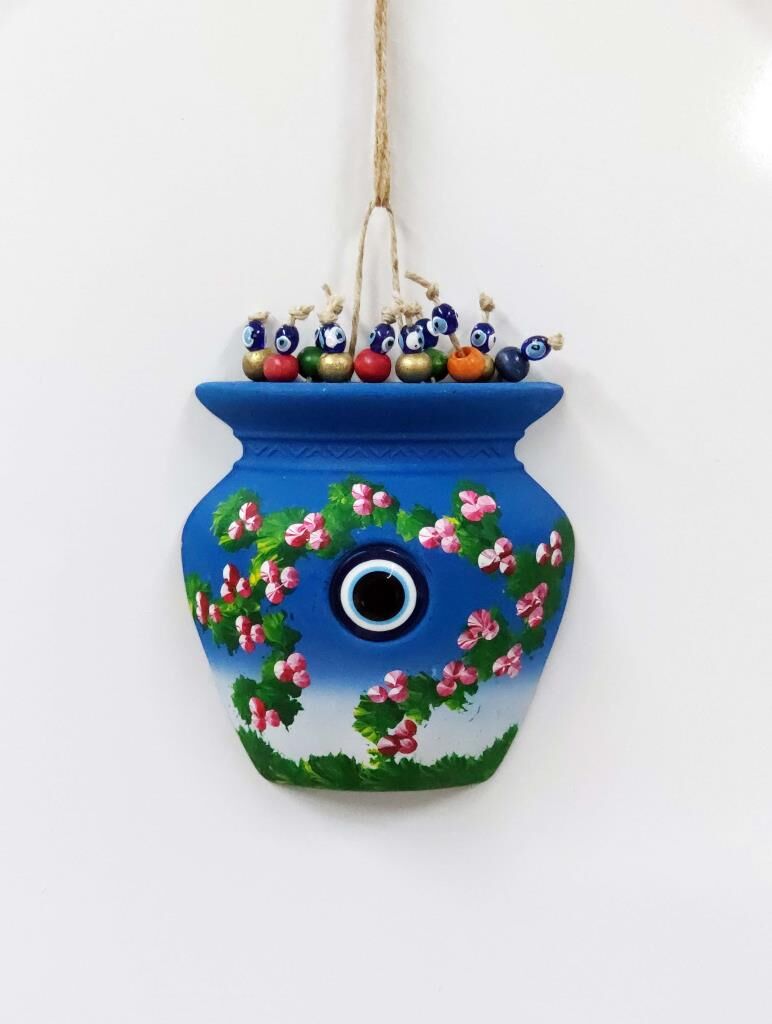 Küp Figürlü Çiçek Desenli Dekoratif Duvar Süsü Nazarlık 12x13