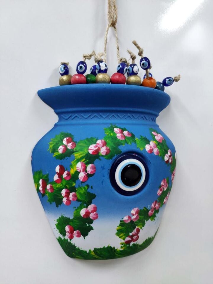 Küp Figürlü Çiçek Desenli Dekoratif Duvar Süsü Nazarlık 12x13