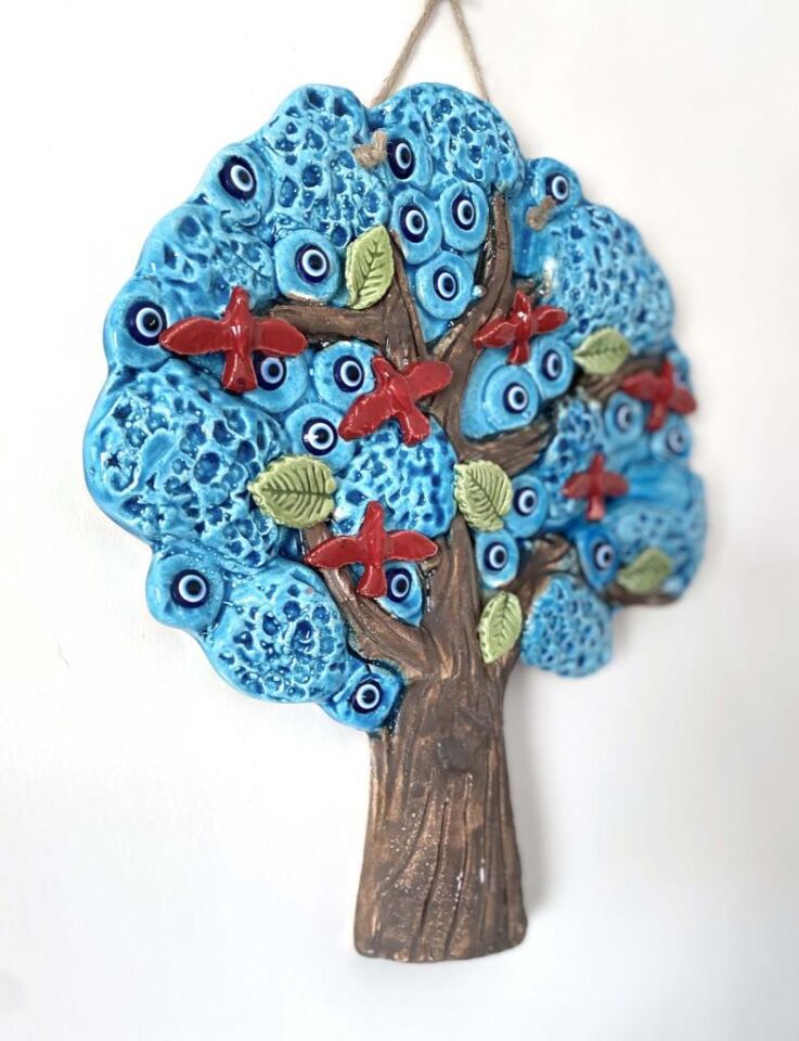 Seramik Martılı Ağaç Dekoratif Hediyelik Duvar Süsü