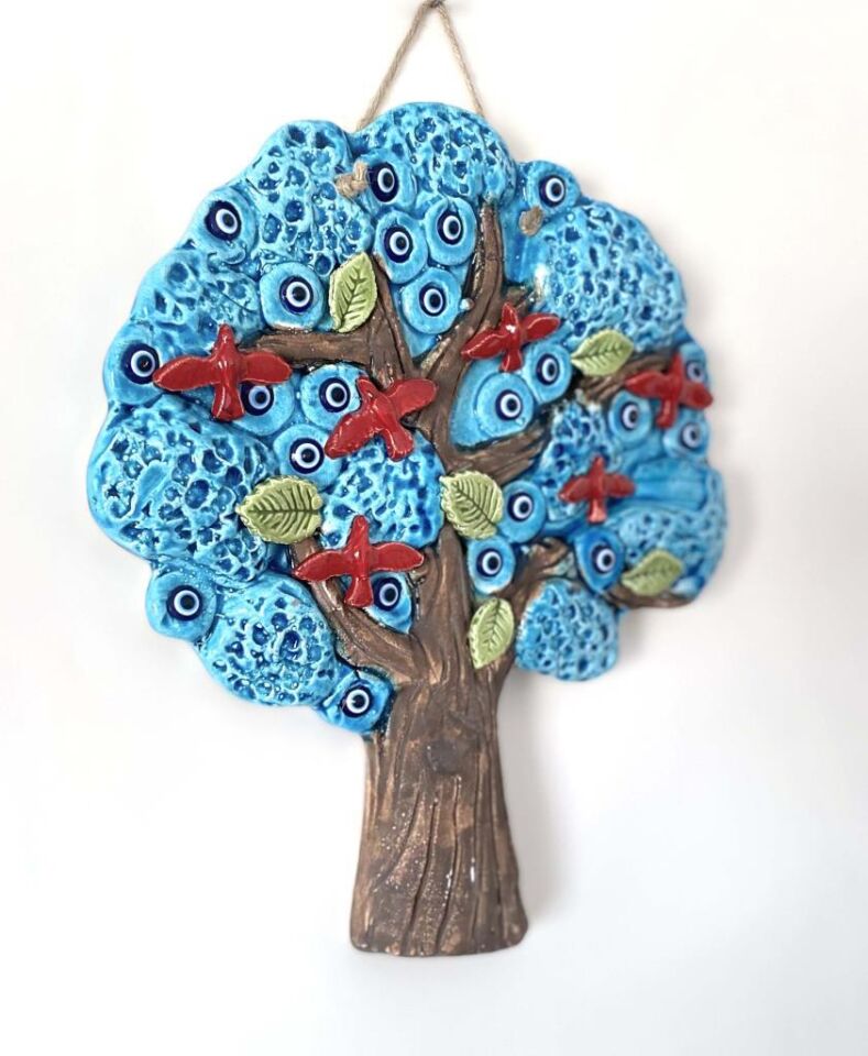 Seramik Martılı Ağaç Dekoratif Hediyelik Duvar Süsü