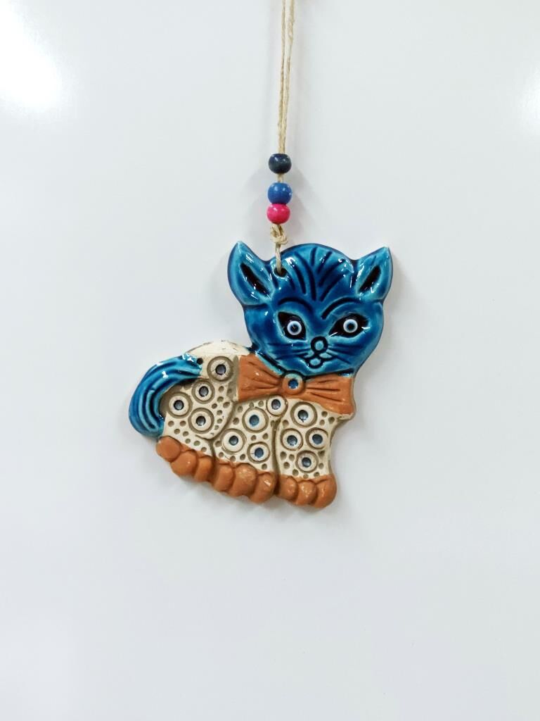 Seramik Mini Kedi Dekoratif Duvar Süsü 10x12 cm