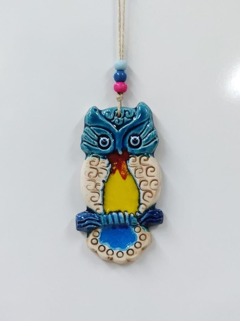 Seramik Mini Baykuş Dekoratif Duvar Süsü 7x14 cm