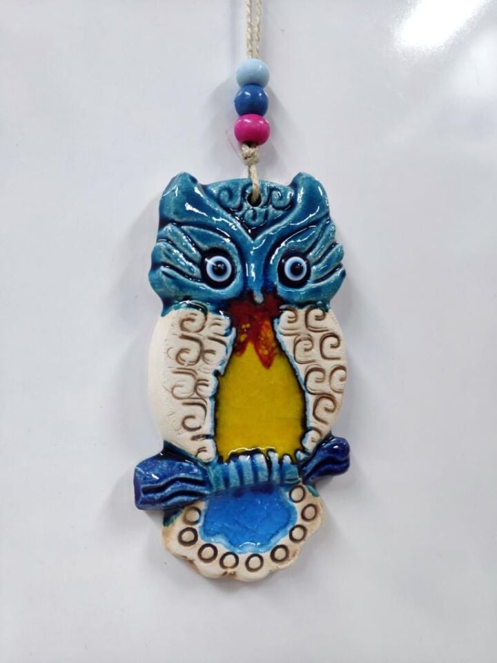 Seramik Mini Baykuş Dekoratif Duvar Süsü 7x14 cm