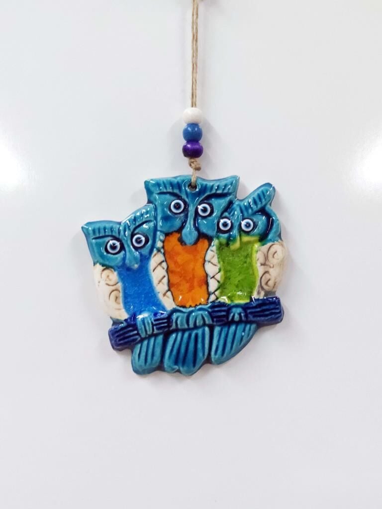 Seramik Mini 3'lü Baykuş Dekoratif Duvar Süsü 11x10 cm