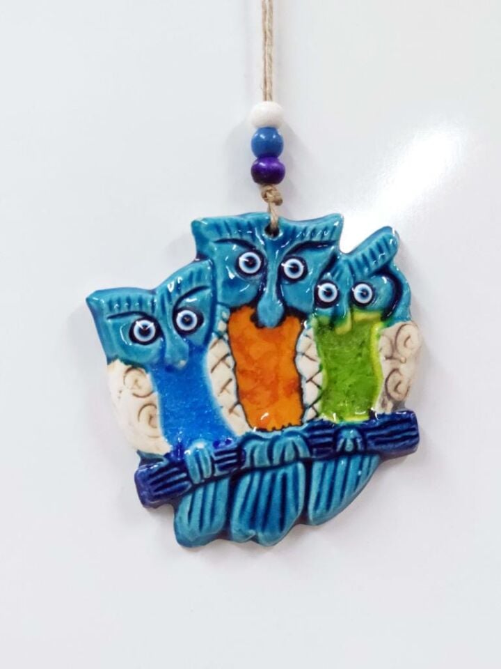 Seramik Mini 3'lü Baykuş Dekoratif Duvar Süsü 11x10 cm