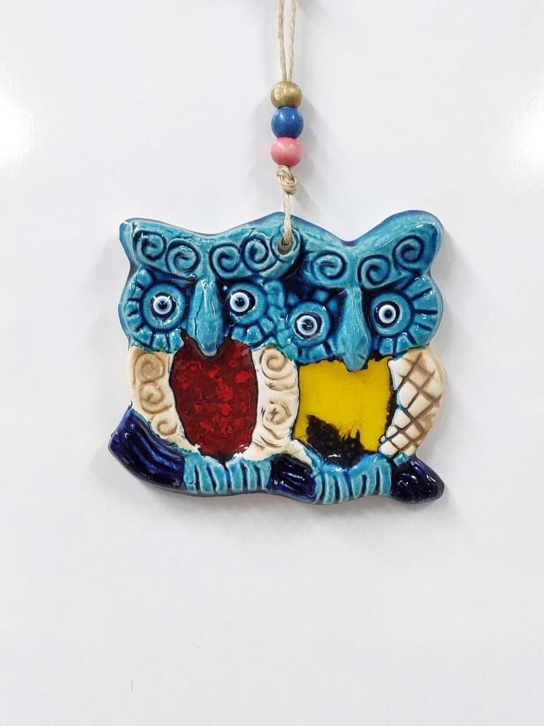 Seramik Mini Baykuşlar Dekoratif Duvar Süsü 12x10 cm