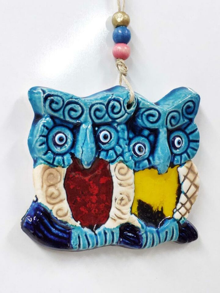 Seramik Mini Baykuşlar Dekoratif Duvar Süsü 12x10 cm