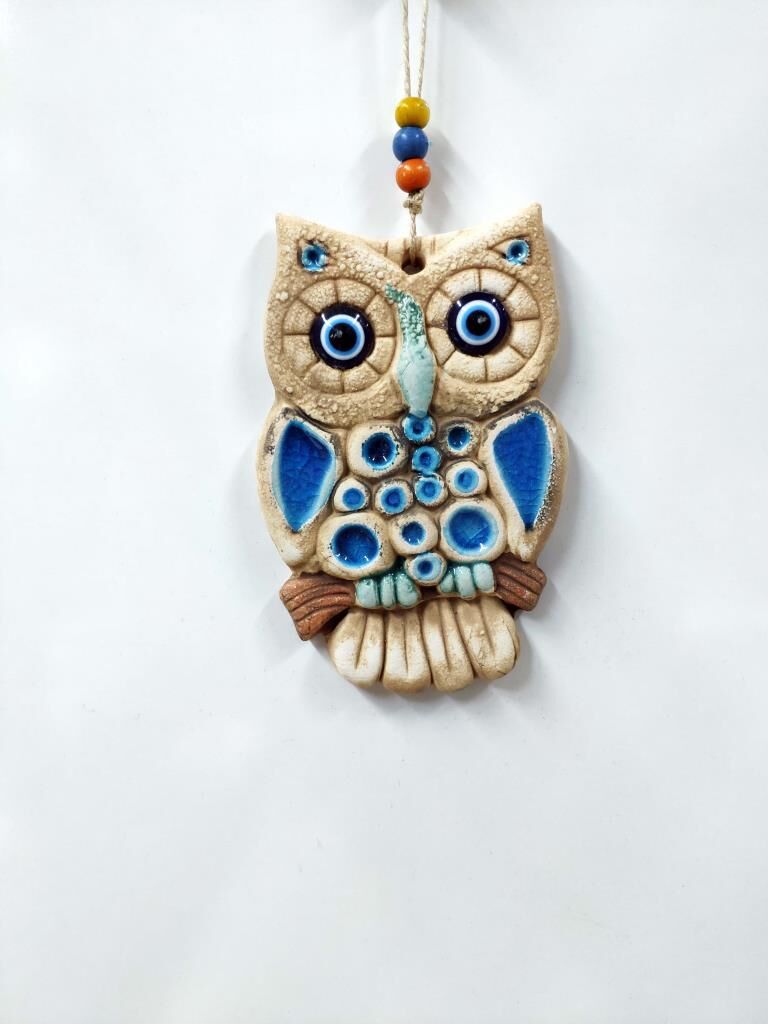 Seramik Mini Baykuş Dekoratif Duvar Süsü 10x15 cm