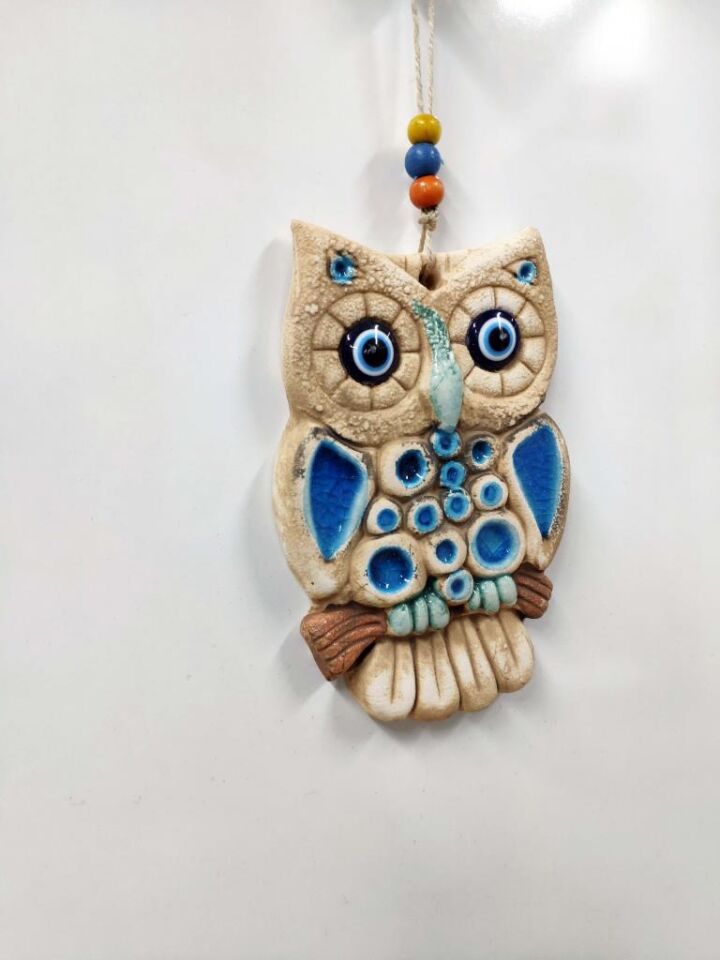 Seramik Mini Baykuş Dekoratif Duvar Süsü 10x15 cm