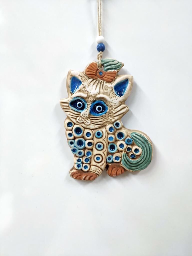 Seramik Mini Kedi Dekoratif Duvar Süsü 16x11 cm