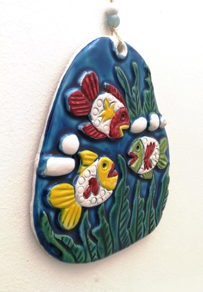 Seramik Yosunda Balıklar Dekoratif El İşi Duvar Süsü