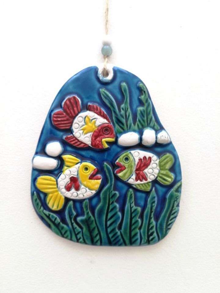 Seramik Yosunda Balıklar Dekoratif El İşi Duvar Süsü