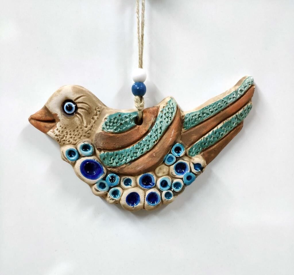 Seramik Mini Kuş Dekoratif Duvar Süsü 17x10 cm