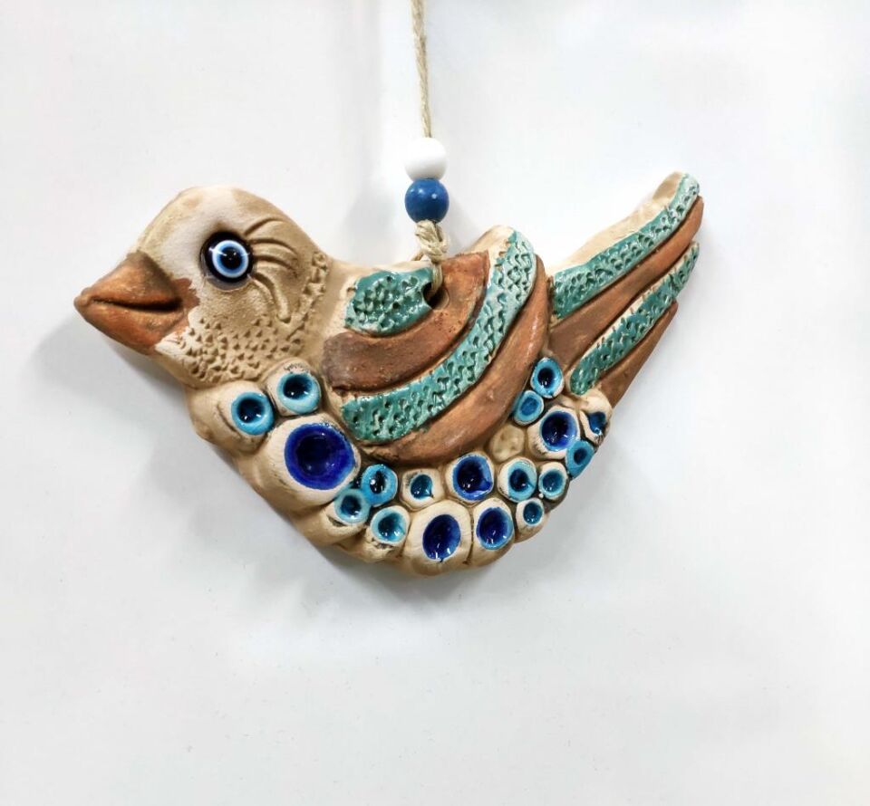 Seramik Mini Kuş Dekoratif Duvar Süsü 17x10 cm