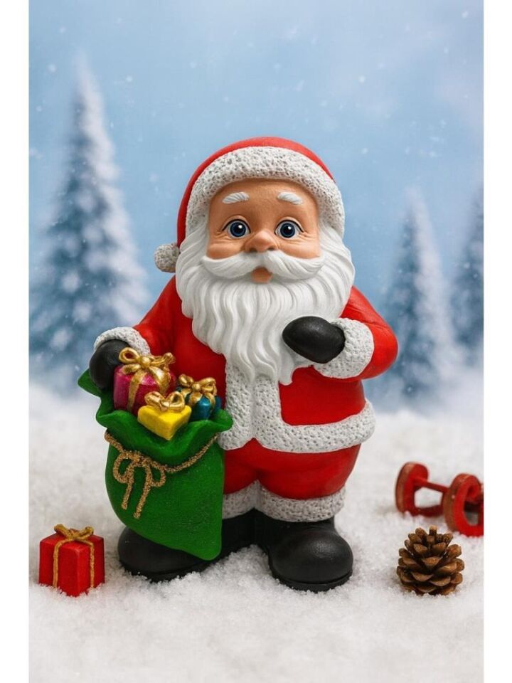 Dekoratif El Yapımı Büyük Boy 25x16 cm Noel Baba Biblosu Yılbaşı Dekoratif Süs Yeni Yıl Ev Ofis Masa Üstü Dekorasyonu