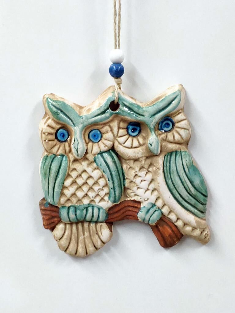 Seramik Mini Baykuşlar Dekoratif Duvar Süsü 13x13 cm