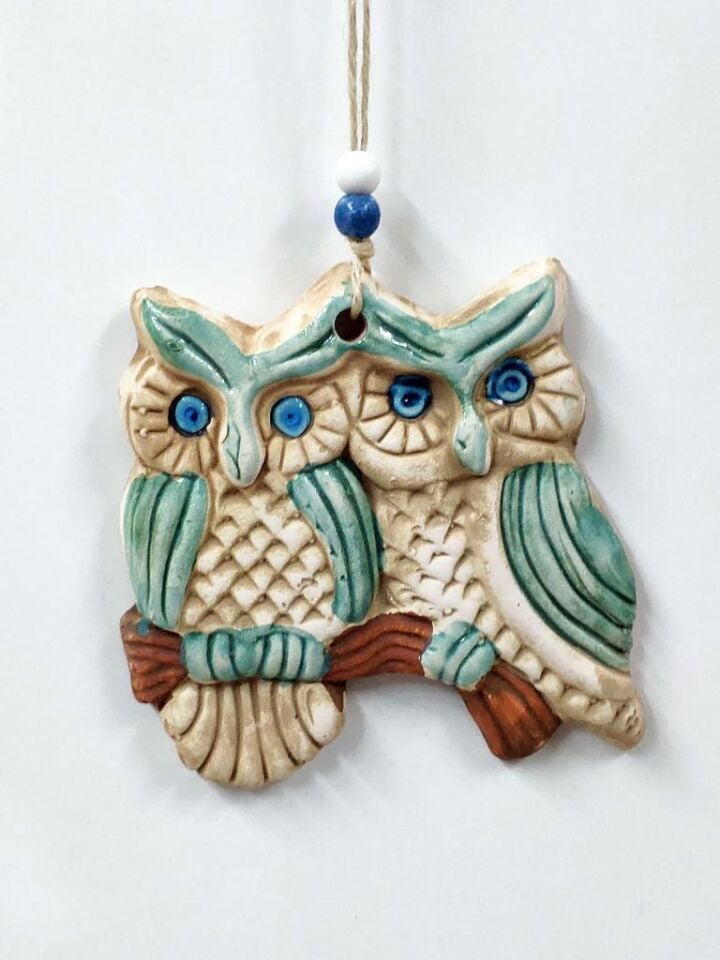 Seramik Mini Baykuşlar Dekoratif Duvar Süsü 13x13 cm