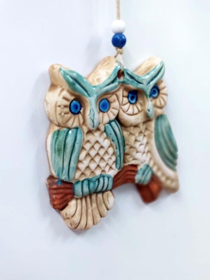 Seramik Mini Baykuşlar Dekoratif Duvar Süsü 13x13 cm