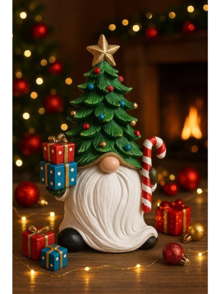 Dekoratif Yılbaşı Cüce ve Çam Ağacı Biblosu Noel Dekorasyon Figürü Hediyelik Yeni Yıl Süsü