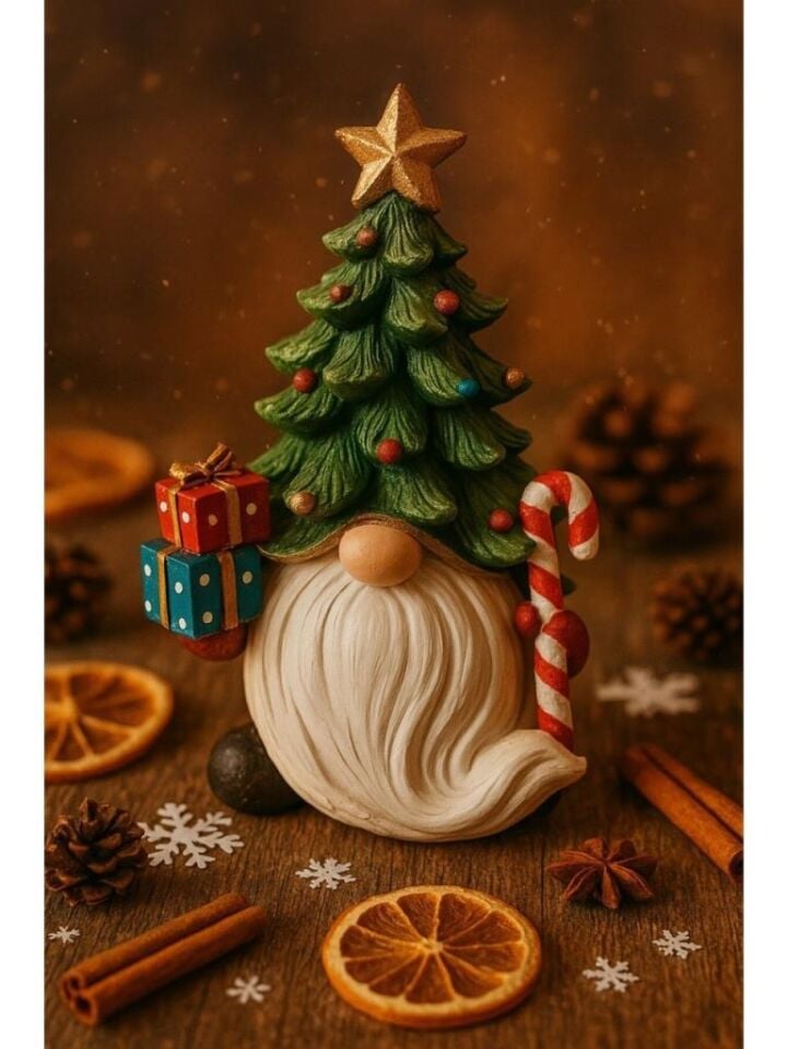 Dekoratif Yılbaşı Cüce ve Çam Ağacı Biblosu Noel Dekorasyon Figürü Hediyelik Yeni Yıl Süsü