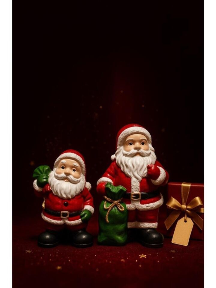Dekoratif İkili Noel Baba Biblosu Noel Dekorasyon Figürü Hediyelik Yeni Yıl Süsü