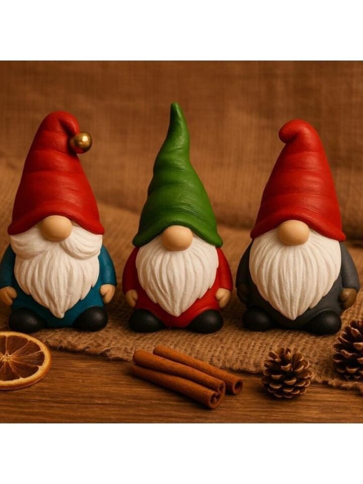 Dekoratif Üçlü Şans Cücesi Set Biblosu Noel Dekorasyon Yılbaşı Figürü Hediyelik Yeni Yıl Süsü