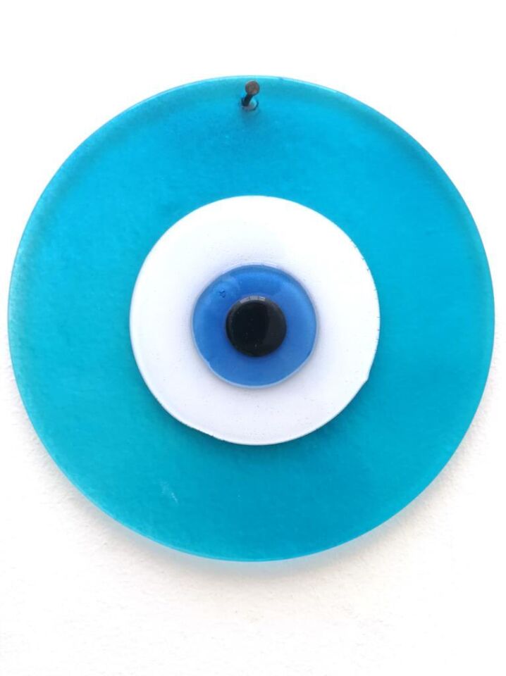 Büyük Boy Turkuaz Cam Nazarlık Nazar Boncuğu Lüks Kalite 20 cm Çap Dış Cephe