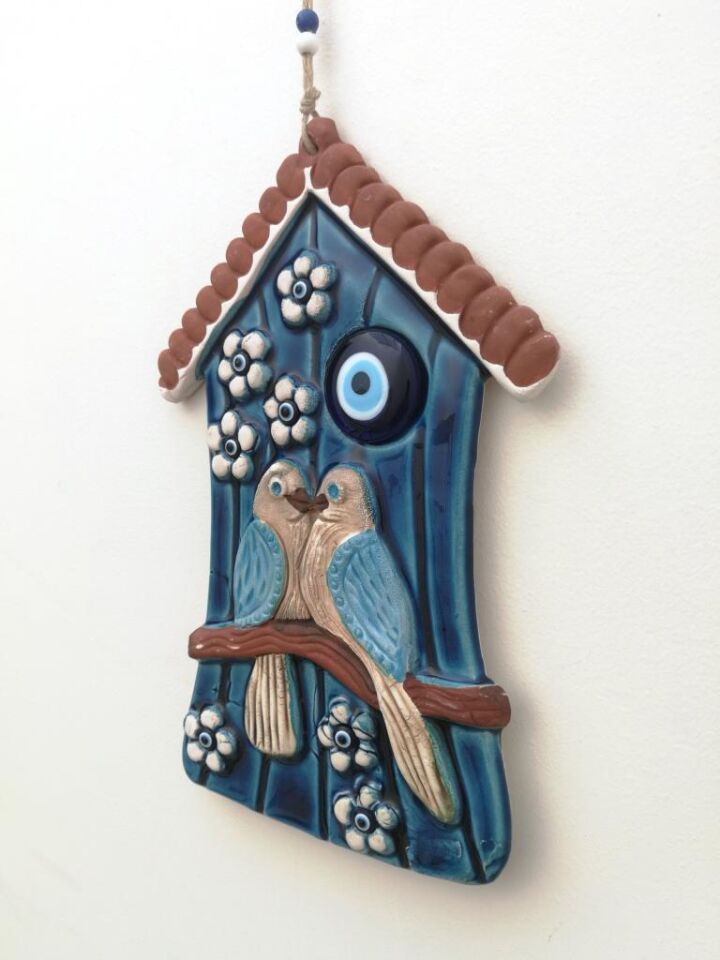 Seramik Kuş Evi El İşi Duvar Süsü Büyük Boy Aşık Kuş Ev
