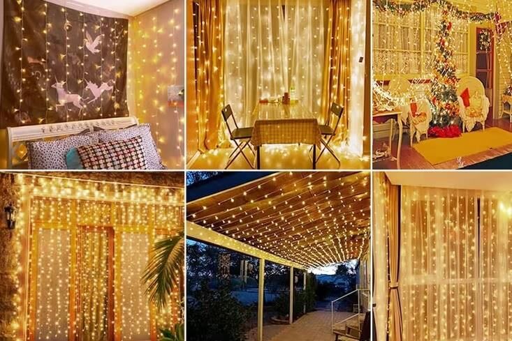 3x2 Metre 8 Fonksiyonlu Animasyonlu Perde LED Işık Kalın Telli Saçak LED Işık 240 LED Yılbaşı Işık Saçak Süsleme