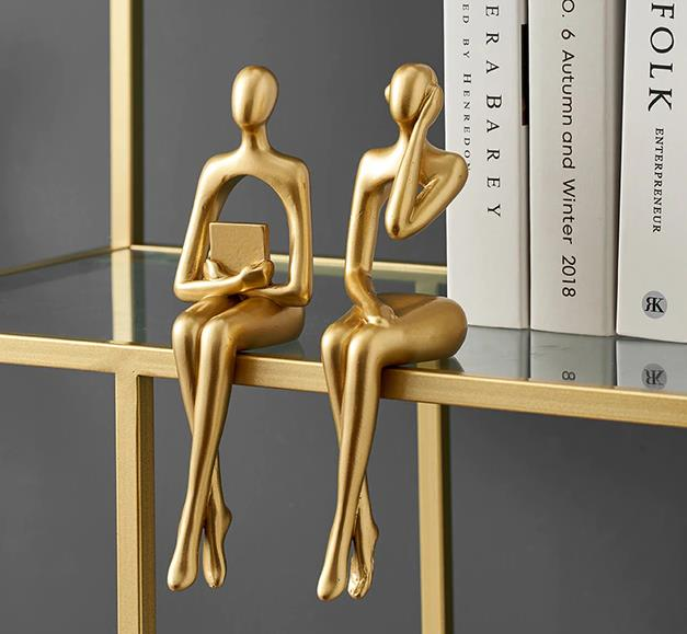 İskandinav Tarz Dekoratif 2 Adet Soyut Düşünen Heykel Biblo Ev Dekorasyon Raf Dekoru Oturma Odası Aksesuar