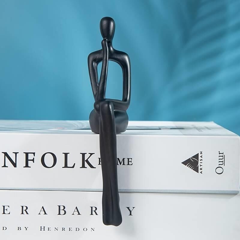 İskandinav Tarz Dekoratif 1 Adet Tekli Soyut Düşünen Heykel Biblo Ev Dekorasyon Raf Dekoru Oturma Odası Aksesuar Siyah